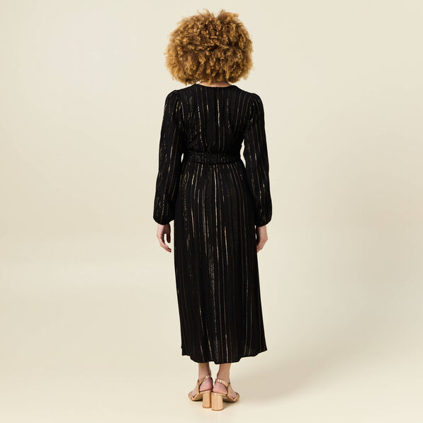 Robe longue évasée fluide noir femme