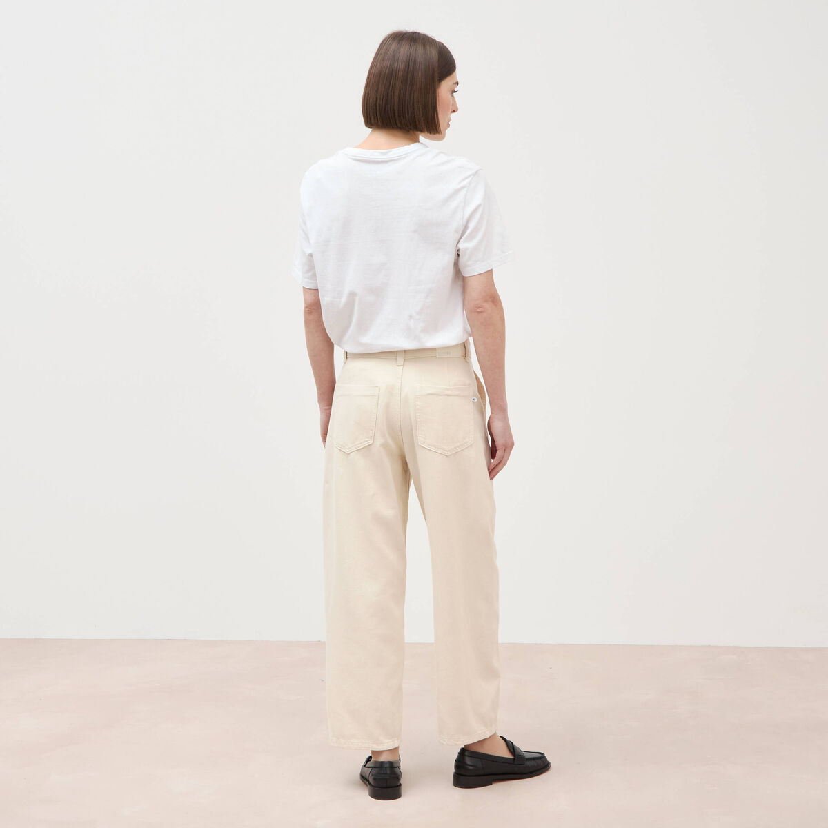 Jeans slouchy taille haute denim blanc femme