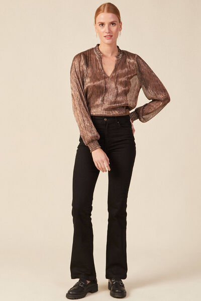 T-shirt manches longues marron cognac femme
