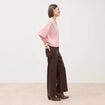 Pull droit court col v manches courtes rose clair femme
