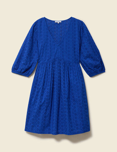 Robe droite courte col v manches 3/4 bleu electrique femme