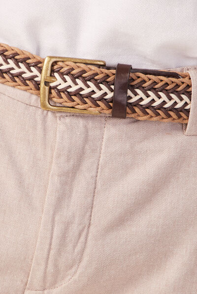Pantalon chino ceinturé beige homme