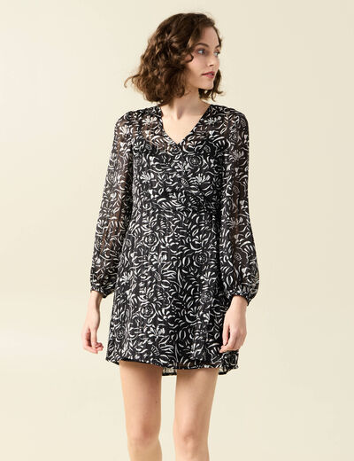 Robe évasée manches longues noir femme