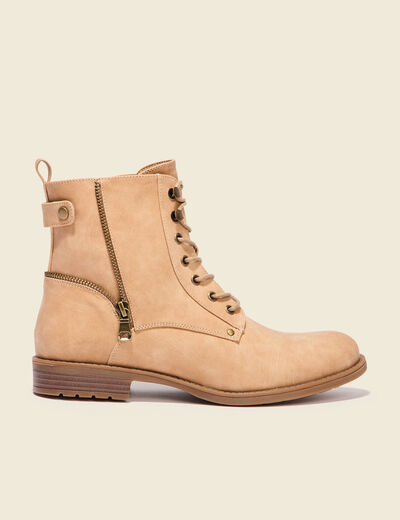 Bottines avec détails zippés beige femme