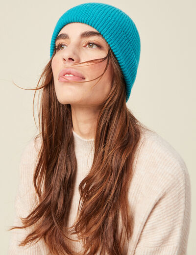 Bonnet fabriqué en France bleu turquoise femme