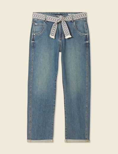 Jeans boyfriend ceinturé denim dirty femme