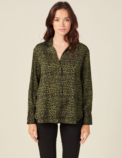 Chemise satin éco-responsable vert kaki femme