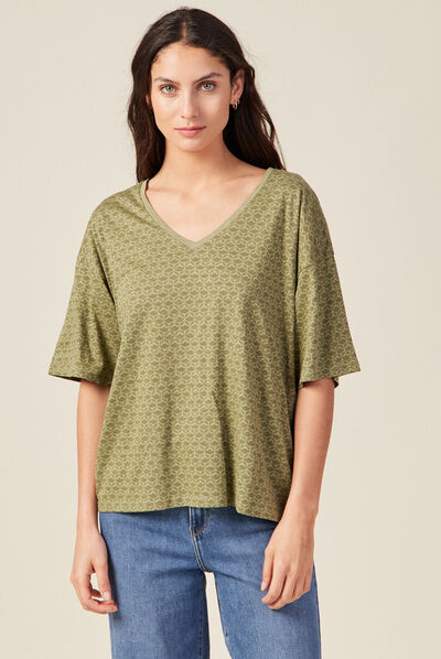 T-shirt manches courtes vert kaki femme