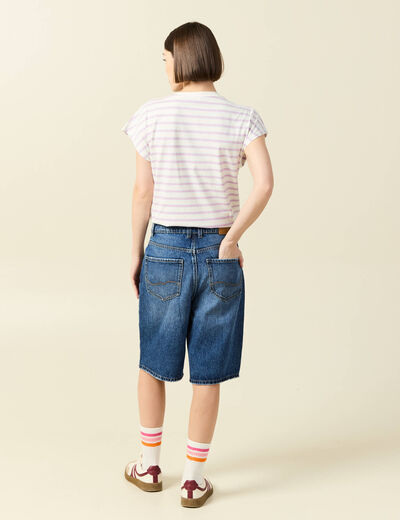 Bermuda large taille haute en coton denim stone femme
