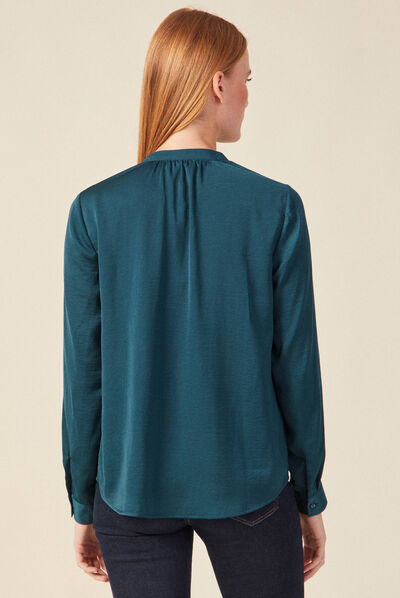 Blouse manches longues bleu canard femme