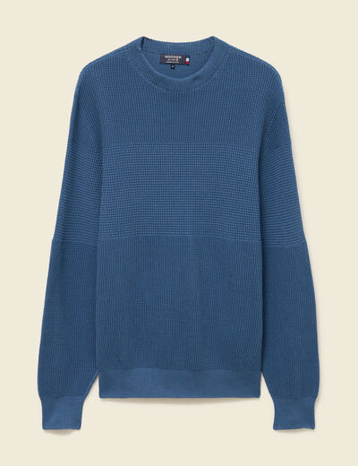 Pull col rond manches longues en coton bleu gris homme