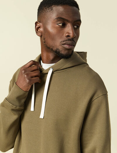 Sweat &agrave; capuche vert kaki homme