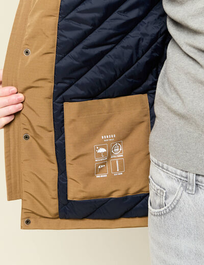Parka droite mi-longue &agrave; capuche beige homme