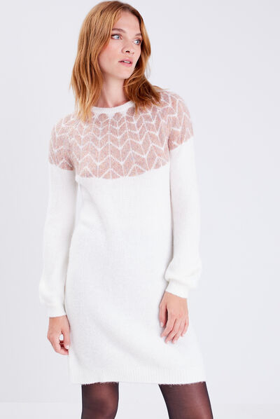 Robe pull droite ecru femme