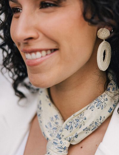 Boucles d'oreilles pendantes ecru femme