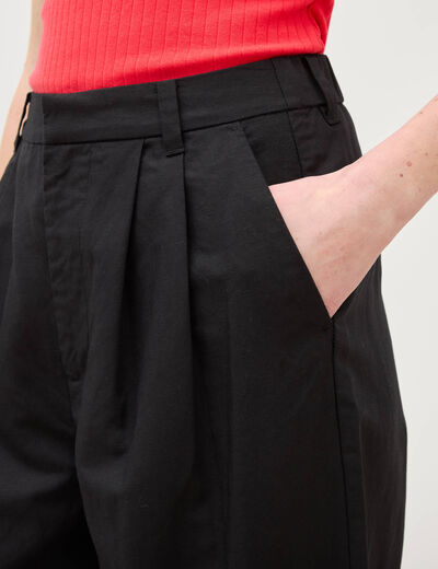 Pantalon barrel coupe loose taille haute noir femme
