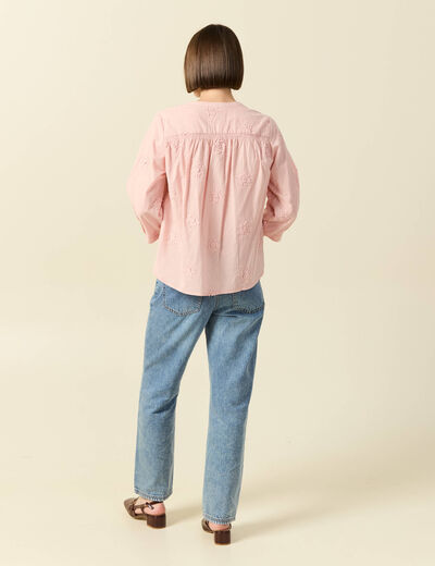 Chemise en coton manches 3/4 rose clair femme