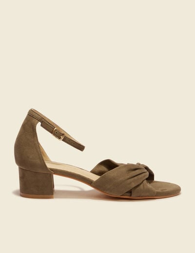 Sandales à talons suédine vert kaki femme
