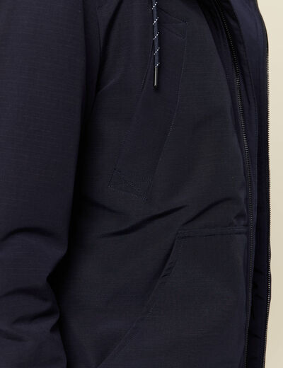 Parka courte &agrave; capuche bleu fonc&eacute; homme