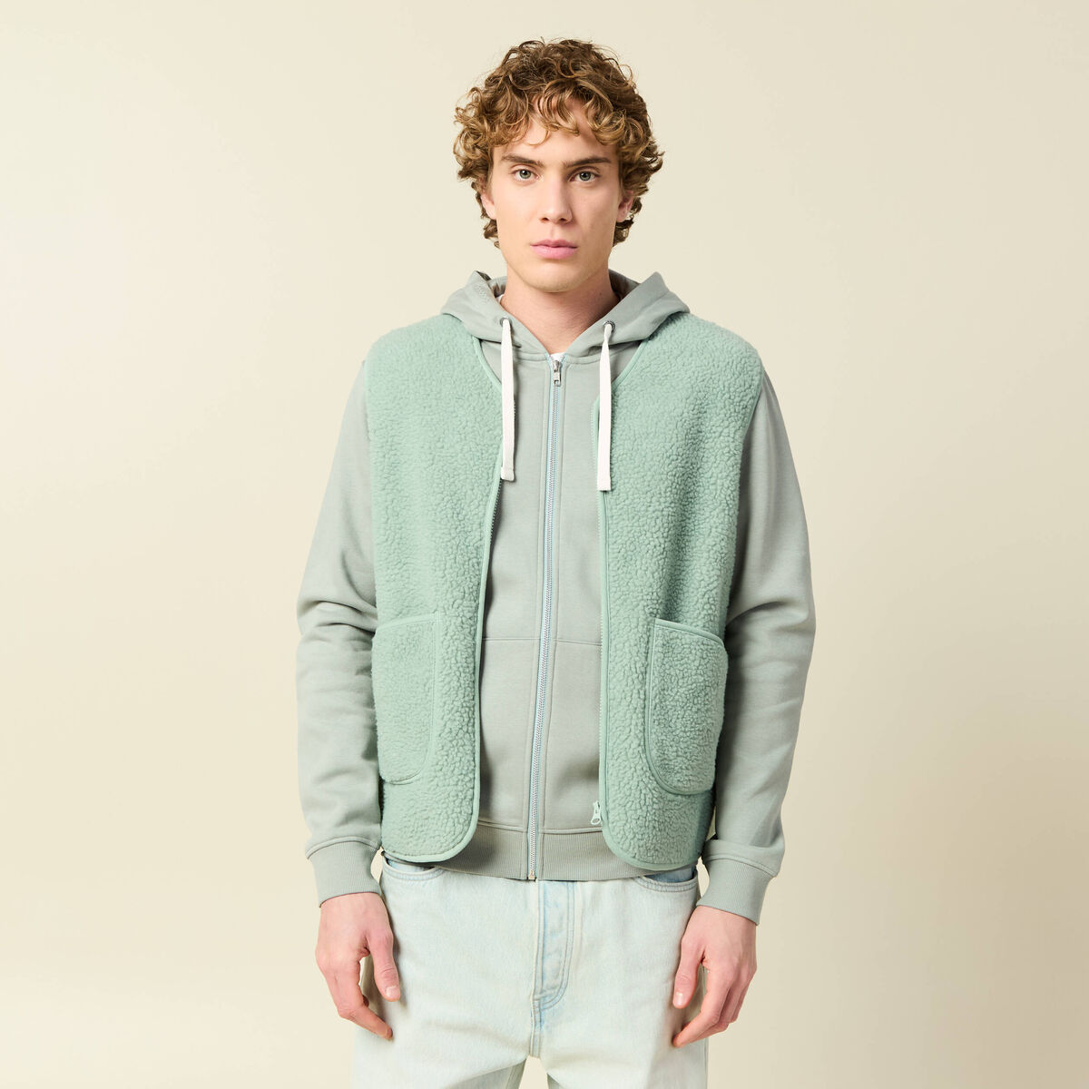 Sweat sans manches effet polaire vert pastel homme