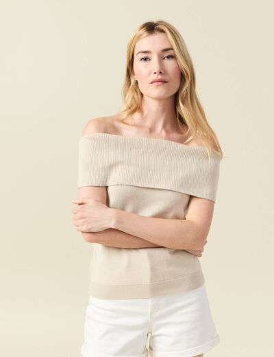 Débardeur tricot sans manches creme femme