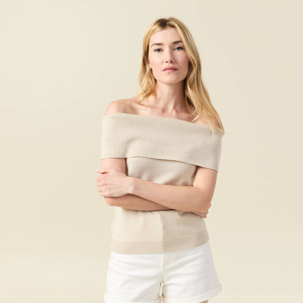 Débardeur tricot sans manches creme femme