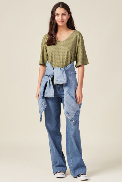 T-shirt manches courtes vert kaki femme