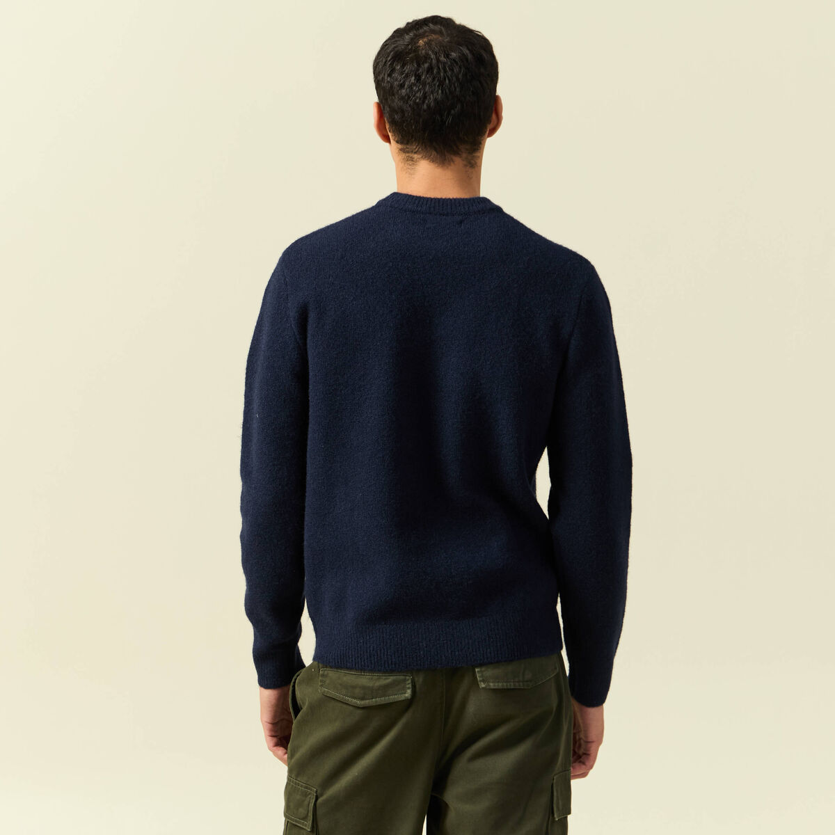 Pull col rond en laine vierge - bleu marine