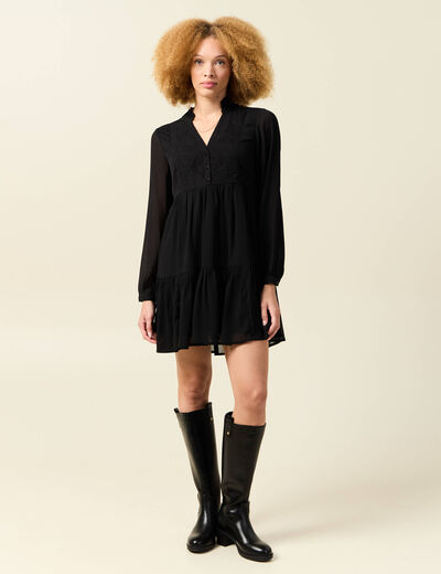 Robe manches longues doubl&eacute;e noir femme