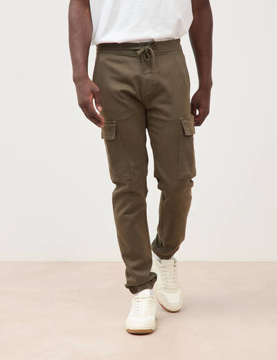 Pantalon battle bas resserr&eacute; vert kaki homme