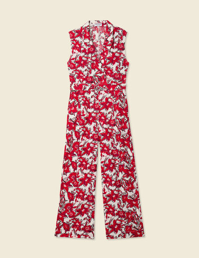 Combinaison pantalon ceinturée rouge femme