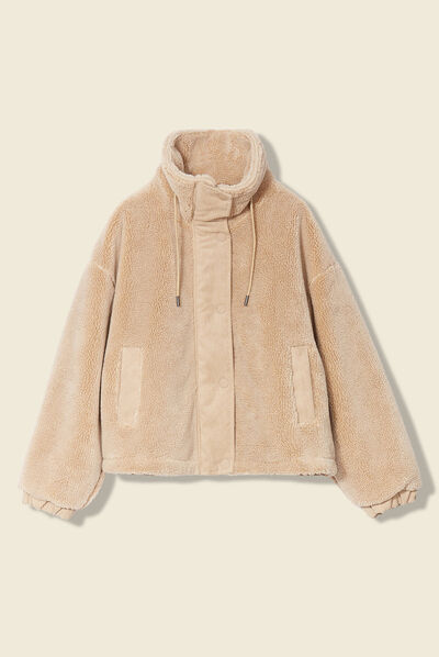 Blouson imitation laine mouton beige femme