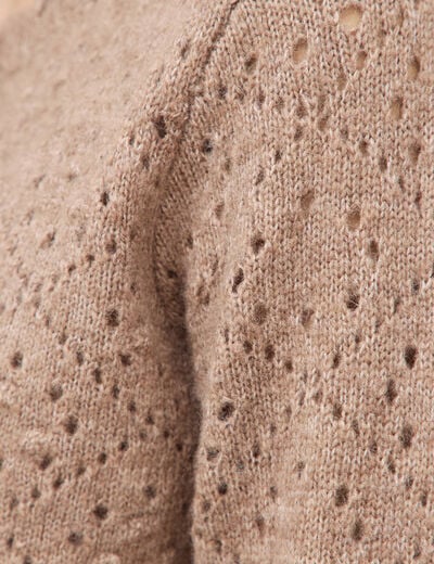 Gilet manches longues col rond taupe femme