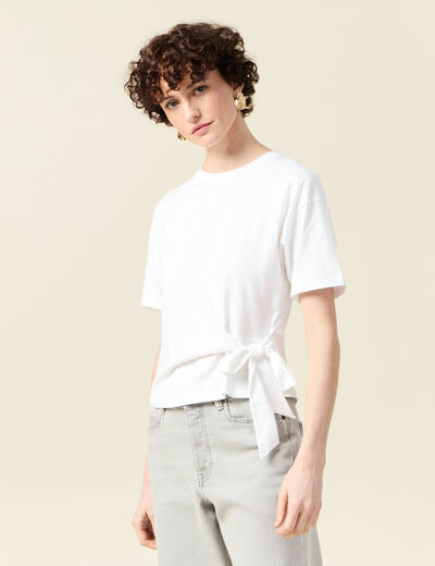 T-shirt manches courtes noeud blanc femme
