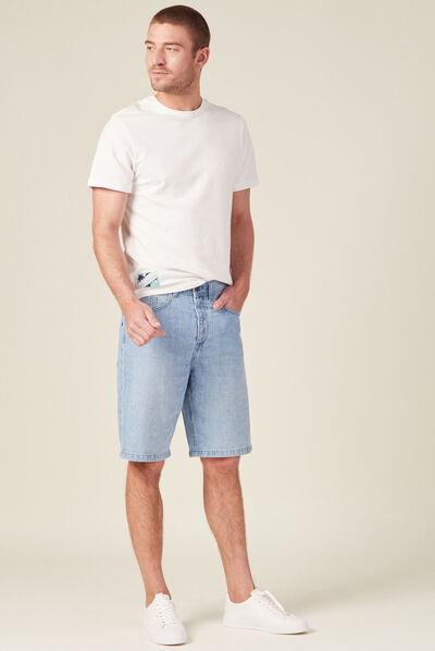 Bermuda large 5 poches denim bleach homme