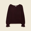 Pull ajour&eacute; col bateau manches longues prune femme
