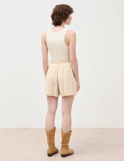 Short taille haute creme femme