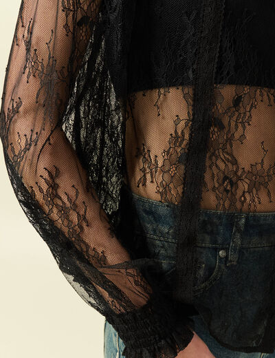 Chemise en dentelle manches longues noir femme