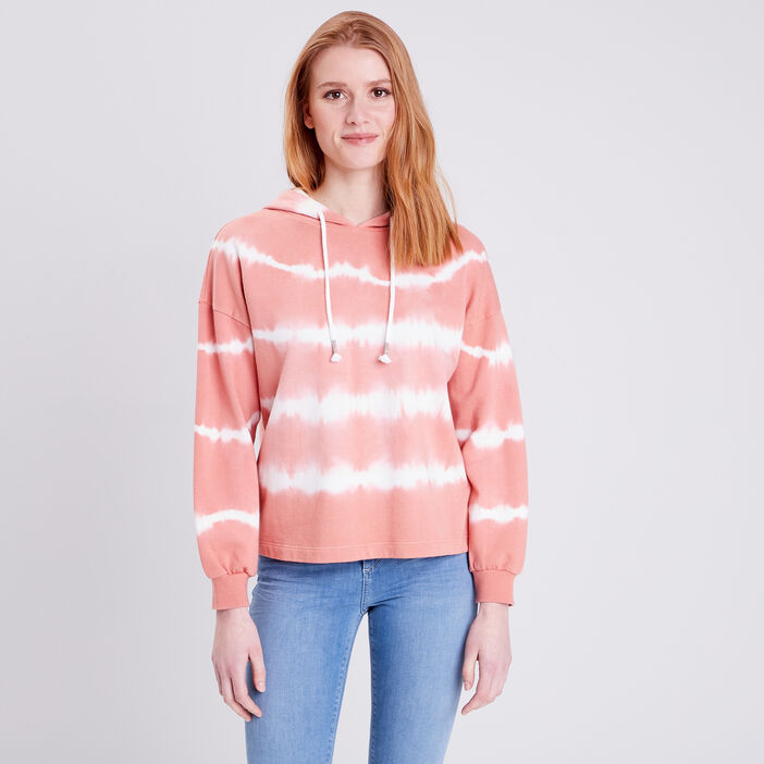 Sweat manches longues capuche rose poudrée femme