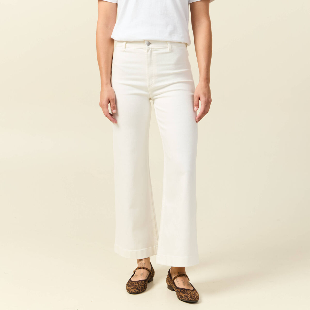 Jeans large taille haute denim blanc femme