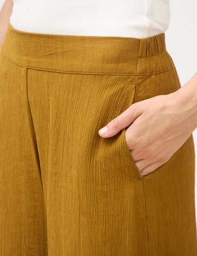 Pantalon large taille haute fluide vert olive femme