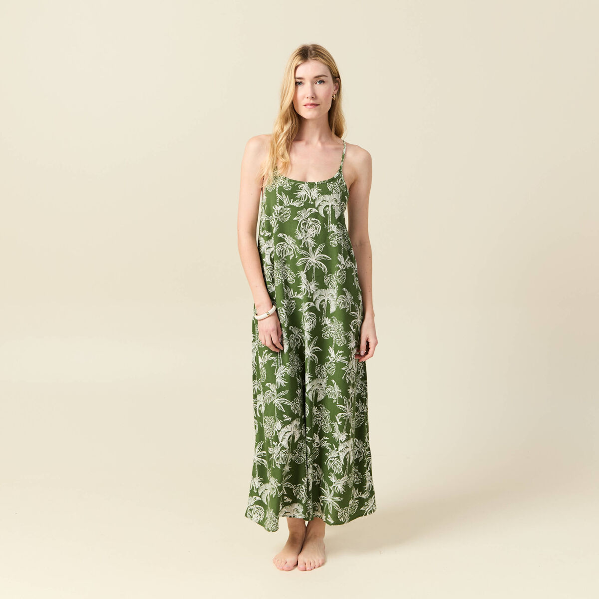 Robe longue droite bretelles vert femme