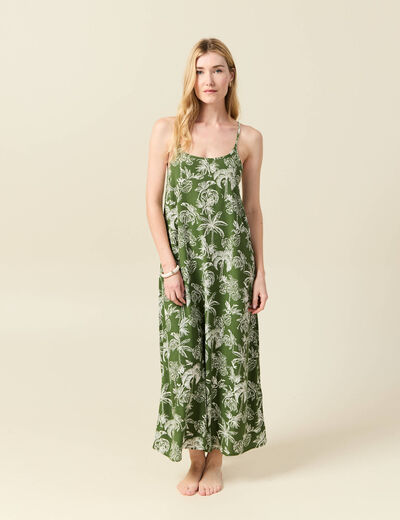 Robe longue droite bretelles vert femme