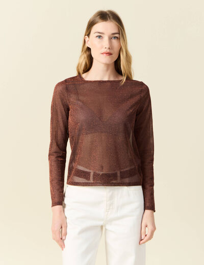 T-shirt manches longues marron cognac femme
