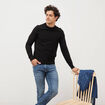 Pull manches longues col rond noir homme