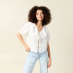 Blouse manches courtes nouée ecru femme