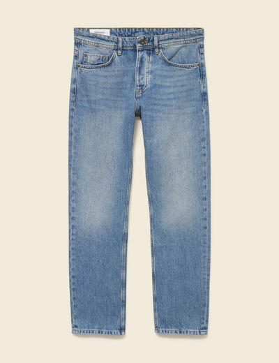 Jeans straight longueur 32 en coton denim stone homme