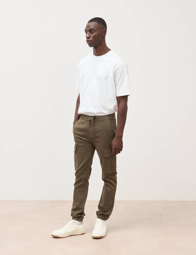 Pantalon battle bas resserr&eacute; vert kaki homme
