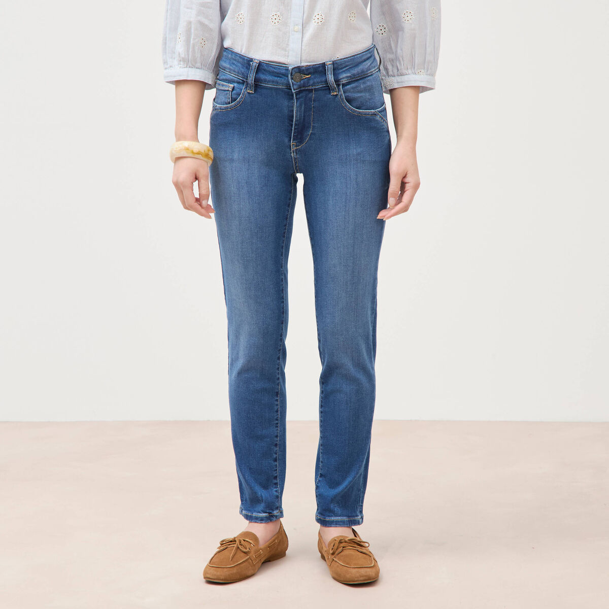 Jeans slim 7/8&egrave;me denim stone femme