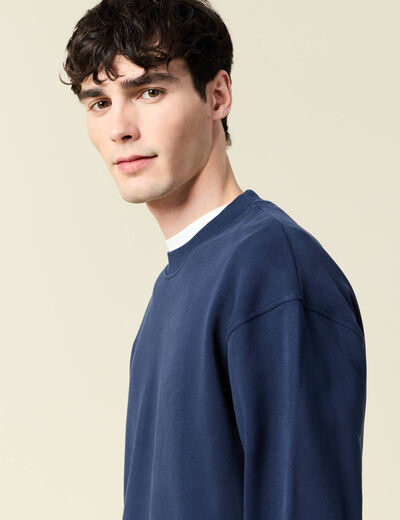 Sweat col rond manches longues en coton bleu marine homme